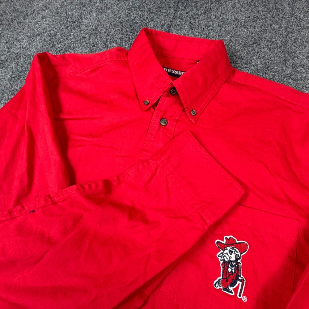 VTG Pressbox Ole Miss Rebels Men Medium Red Button Down Shirt Colonel Reb Mascot